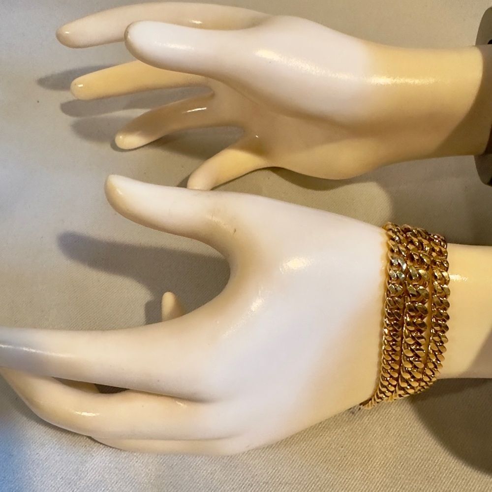 Vintage Monet Gold tone Triple Chain Link Chain Bracelet 7”